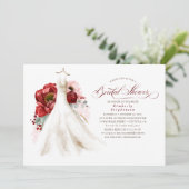 バーガンディーレッド&ピンクフローラドレスブライダルシャワー 招待状 (スタンド正面)