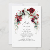 バーガンディーレッド フローラル エレガント ブライダル シャワー 招待状 (正面)