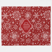 バーガンディーレッド&ホワイトクリスマススノーフレーク フリースブランケット (正面(横))