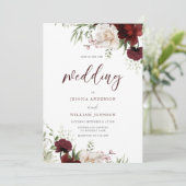 バーガンディーレッド&ホワイトフラワーエレガントな結婚式 招待状 (スタンド正面)