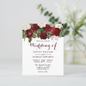 バーガンディーレッド&ホワイトフローラ予算の結婚式の招待 (スタンド正面)