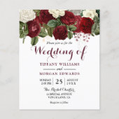 バーガンディーレッド&ホワイトフローラ予算の結婚式の招待 (正面)