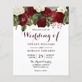 バーガンディーレッド&ホワイトフローラ予算の結婚式の招待