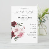 バーガンディーレッド&赤面ピンクフローラ卒業パーティー 招待状 (スタンド正面)