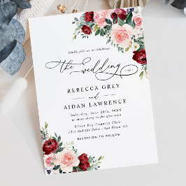 バーガンディーレッド&赤面フローラグリーン結婚リー 招待状