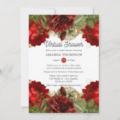 バーガンディーレッド&金ゴールドヴィンテージバーチャルブライダルシャワー 招待状 (正面)