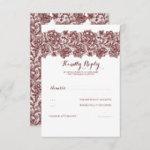 バーガンディーレースウェディングRSVP 出欠カード (正面/裏面)