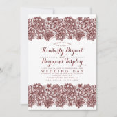 バーガンディーレースエレガントビンテージ結婚式 招待状 (正面)