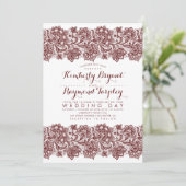 バーガンディーレースエレガントビンテージ結婚式 招待状 (スタンド正面)