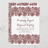 バーガンディーレースエレガントビンテージ結婚式 招待状 (正面/裏面)