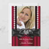 バーガンディーレースダイヤモンドハートフォトバースデーパーティー 招待状 (正面)