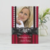 バーガンディーレースダイヤモンドハートフォトバースデーパーティー 招待状 (スタンド正面)