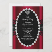 バーガンディーレースダイヤモンドハートフォトバースデーパーティー 招待状 (裏面)