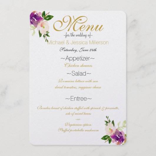 バーガンディーワインとピンクウォーターのカラーフローラメニュー メニュー (正面)