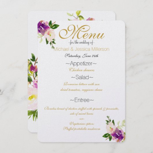 バーガンディーワインとピンクウォーターのカラーフローラメニュー メニュー (正面/裏面)