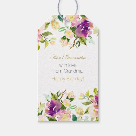 バーガンディーワインピンクの水色フローラギフトラベル ギフトタグ (正面)