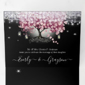 バーガンディーワインレッドとピンクのハートリーフ結婚の木 三つ折り招待状 (内部最初)