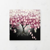 バーガンディーワインレッド&ピンクハートリーフツリー結婚ズ 三つ折り招待状 (カバー)