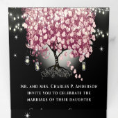 バーガンディーワインレッド&ピンクハートリーフツリー結婚ズ 三つ折り招待状 (内部最初)