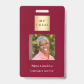 バーガンディー写真名QRコードビジネスロゴ バッジ (正面)