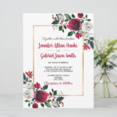 バーガンディー水彩ローズ フローラル ゴールドフレーム ウェディング 招待状 (スタンド正面)