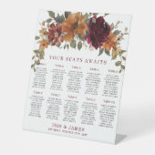 バーガンディー焼けオレンジ結婚色フローラの座席表 台座サイン (正面)