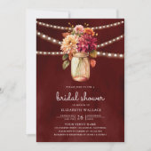 バーガンディー秋のダリア メイソンジャー フォト ブライダルシャワー 招待状 (正面)