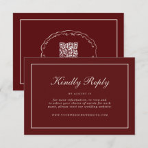 バーガンディー秋の結婚式のオンライン出欠確認カード同封用カード