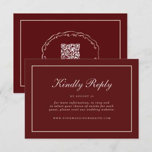 バーガンディー秋の結婚式のオンライン出欠確認カード同封用カード エンクロージャーカード (正面/裏面)