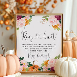 バーガンディー秋の花リングハント ブライダルシャワーゲーム ポスター