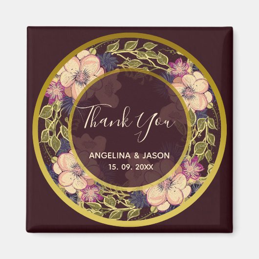 バーガンディー結婚式のお礼 マグネット (正面)