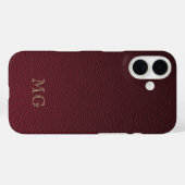 バーガンディー調フェイクレザーとゴールドのモノグラムイニシャル Case-Mate iPhoneケース (裏面 (横))