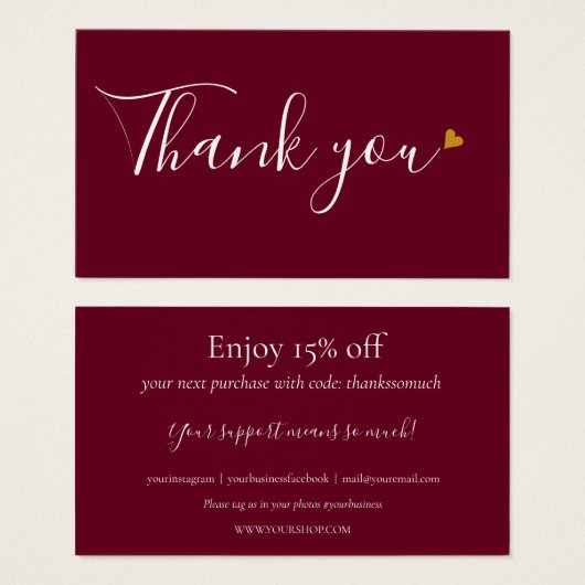 バーガンディー お買い物感謝割引カード (正面&裏面)