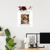 バーガンディー アイボリー ホワイト フラワーフォト  お別れ・追悼記念 ポスター (ホームオフィス)