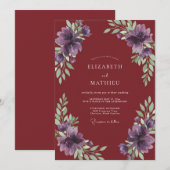 バーガンディー・アメジスト・芍薬の結婚式 招待状 (正面/裏面)