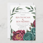 バーガンディー＆エメラルド ピオニー ウィンター ウェディング 招待状 (正面)