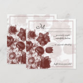バーガンディー エレガント フラワー ウェディング RSVP カード (正面/裏面)