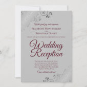 バーガンディー オン グレイ シルバー フリルズ 結婚披露宴 招待状 (正面)