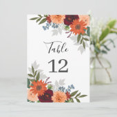 バーガンディー オータム ガーデン フラワーズ ウェディング テーブル ナンバー (スタンド正面)