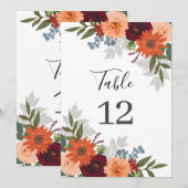 バーガンディー オータム ガーデン フラワーズ ウェディング テーブル ナンバー (正面/裏面)