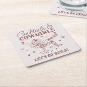 バーガンディー カクテルとカウガールズ ロデオ ブライズ バチェロレッテ スクエアペーパーコースター (アングル)