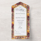 バーガンディー＆ゴールドのジュエルフラワーリングゴールドフレーム 夕食なし オールインワン招待状 (内側)