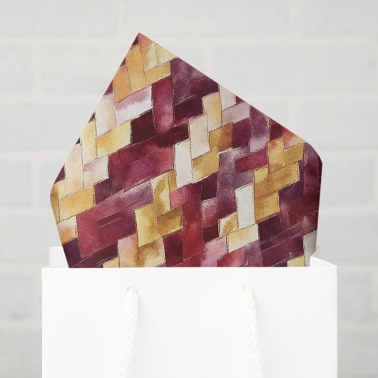 バーガンディー ゴールド ピーチ ジグザグ クリスマス 薄葉紙 (ギフトバッグ)