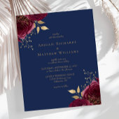 バーガンディー+ゴールド+フラワー+ネイビーブルーの結婚式