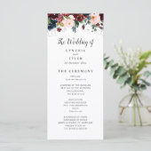 バーガンディー&ネイビーブルー、ブッシュフラワーの結婚式プログラム プログラム (スタンド正面)