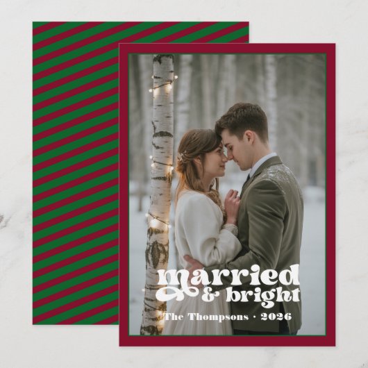 バーガンディー&フォレストグリーン 新婚夫婦のクリスマス シーズンカード (正面/裏面)