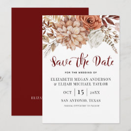バーガンディー フォール ボヘミアンフラワー セーブ・ザ・デート 招待状