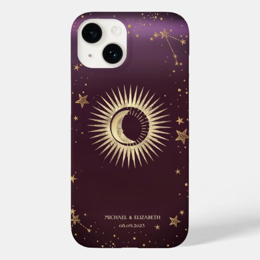 バーガンディー 天金太陽と月と星 Case-Mate iPhoneケース (裏面)