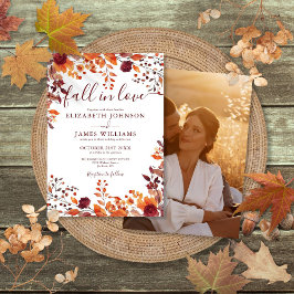 バーガンディー 秋の恋に落ちる 花の写真 ウェディング 招待状