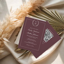 バーガンディー 結婚式 招待状 QRコード